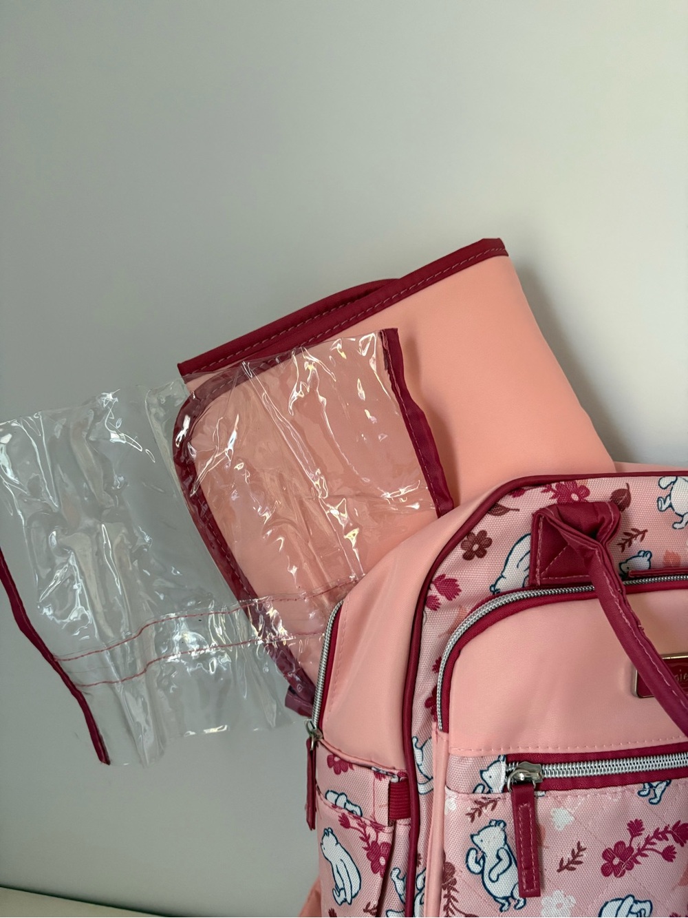 Winnie the Pooh Disney Baby Multi-Piece Diaper Bag Baby Bag Set Pink Leaves NWT - Picture 13 of 15